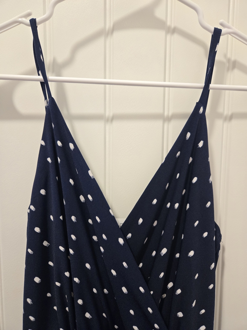 Kaileigh Navy and White Polka-Dot Wrap Jumpsuit with Tie Waist - Picture 3 of 9